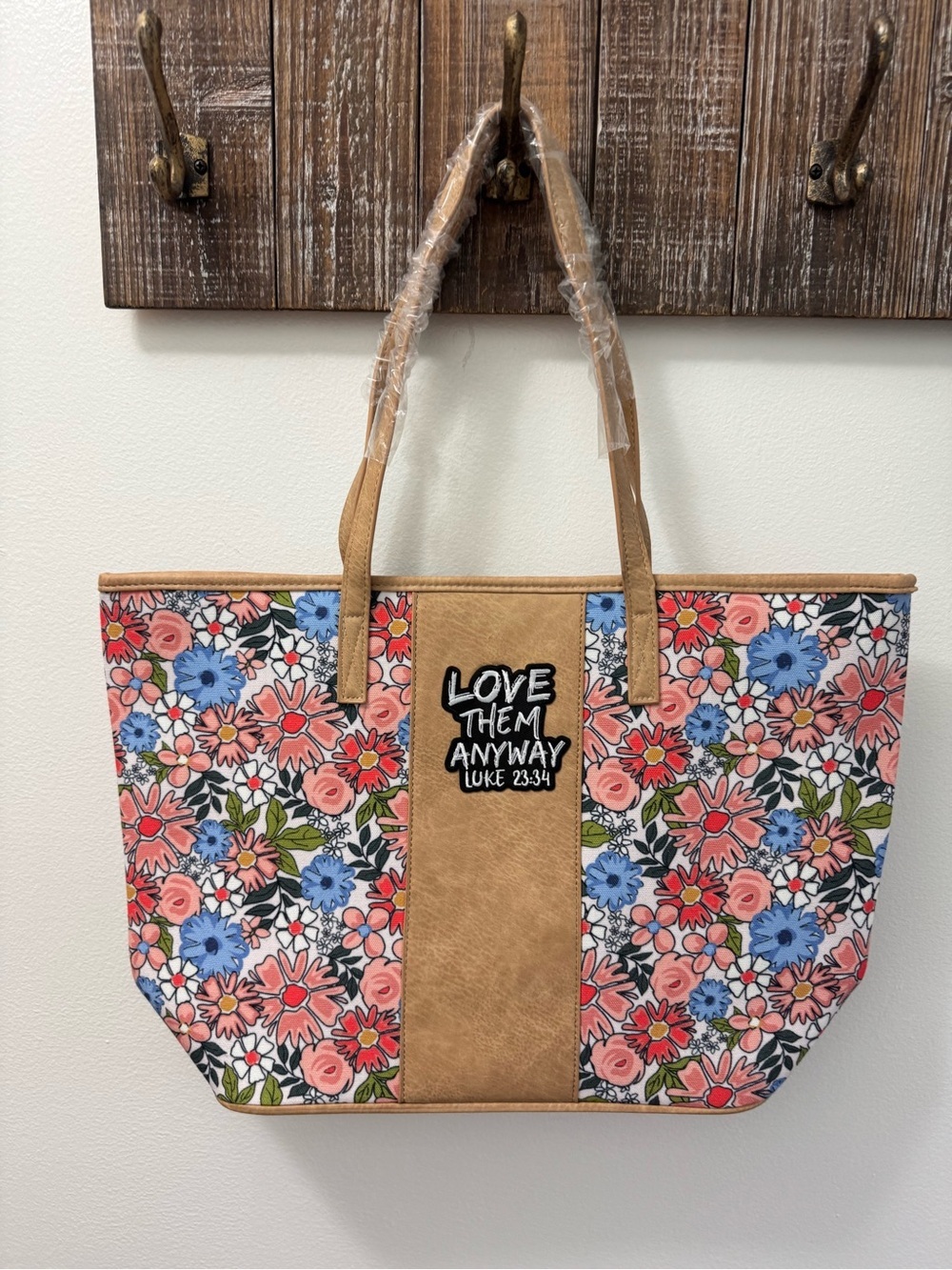 MarleyLilly Tote Bag with 'Love Them Anyways' Patch -Multicolor Leopard Tote Bag
